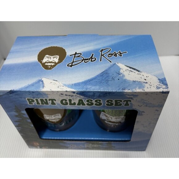 Bob Ross Pint Beer Glass Set 2 x 16oz Painting Happy Trees Art Collectible New - Picture 5 of 8